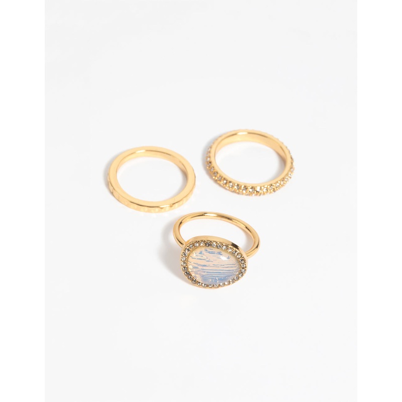 Gold Semi-Precious Stone Diamante Ring