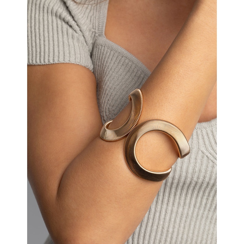 Gold Textured Oval Cuff Bangle