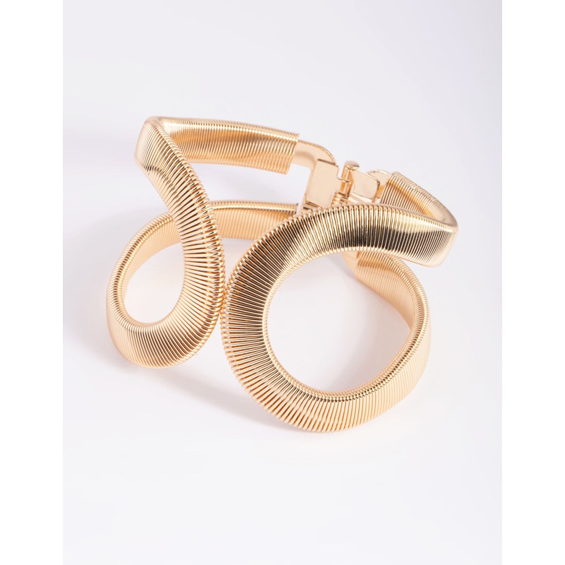 Gold Textured Oval Cuff Bangle