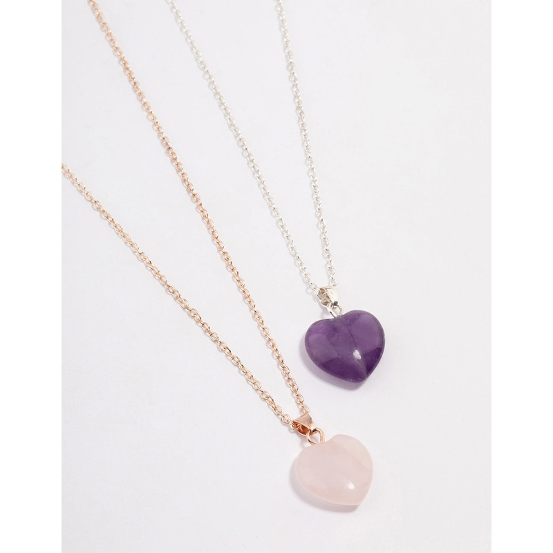Mixed Metal Semi-Precious Heart Necklace Set