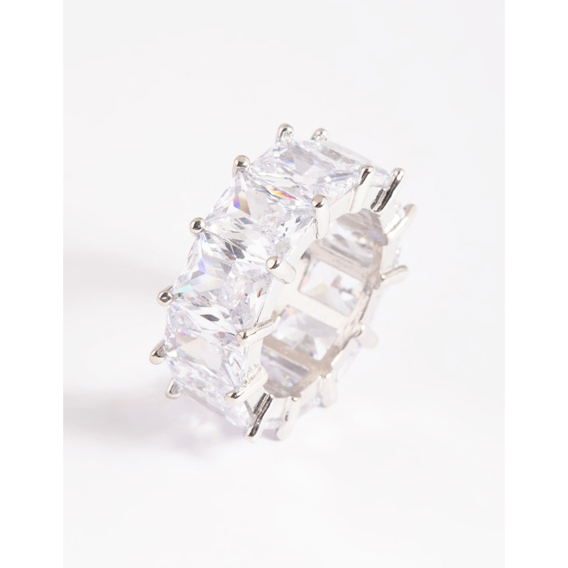 Rhodium Cubic Zirconia Baguette Statement Ring
