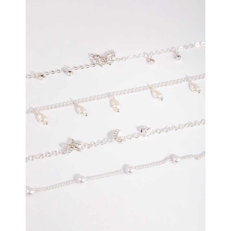 Silver Butterfly Jingle Bracelet & Anklet 4-Pack