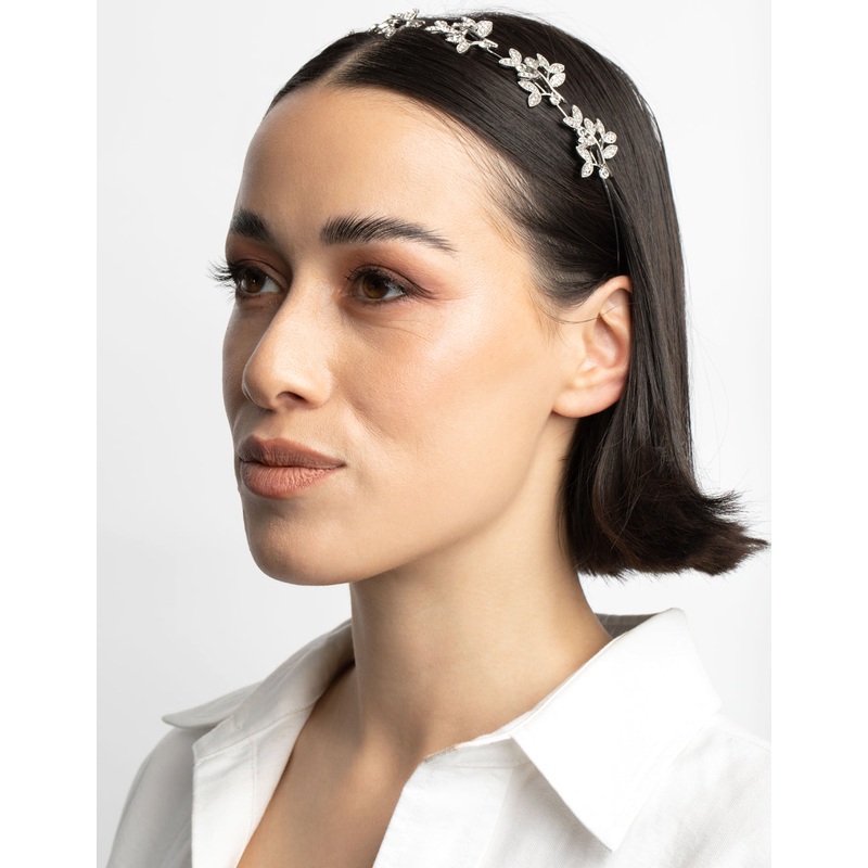 Silver Diamante Leaf Cluster Headband