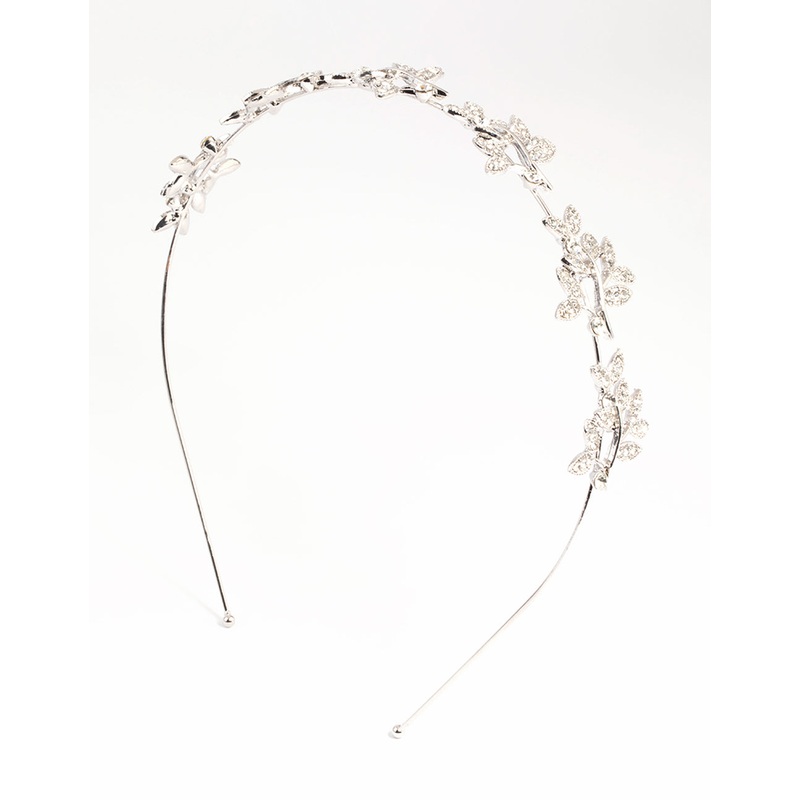 Silver Diamante Leaf Cluster Headband