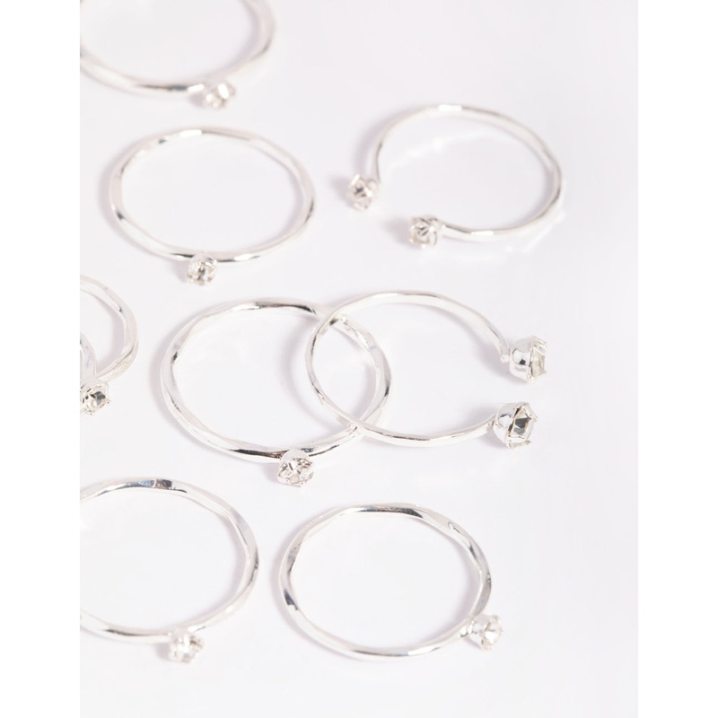 Silver Diamante Ring Stack 8-Pack