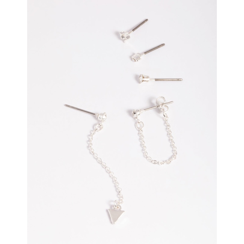 Silver Fine Diamante Mixed Stud Earring 5-Pack