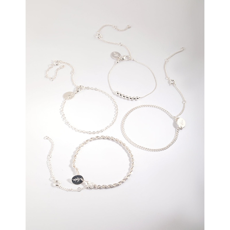 Silver Geometric Bracelet & Anklet 4-Pack