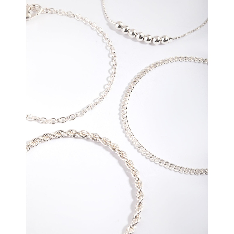 Silver Geometric Bracelet & Anklet 4-Pack