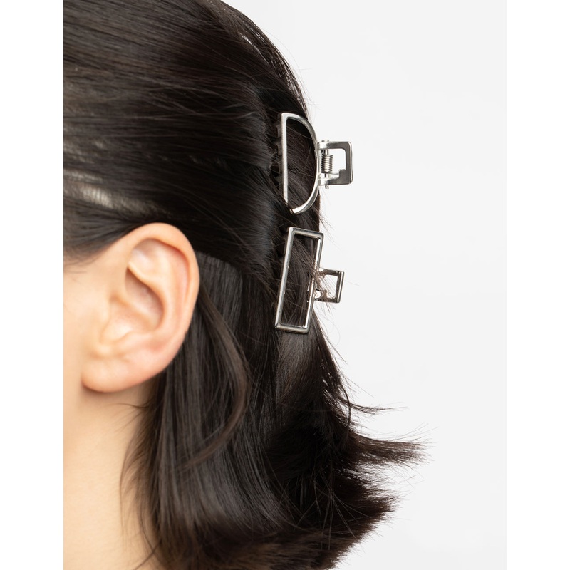 Silver Mixed Shape Small Hair Claw Clip 4-Pack