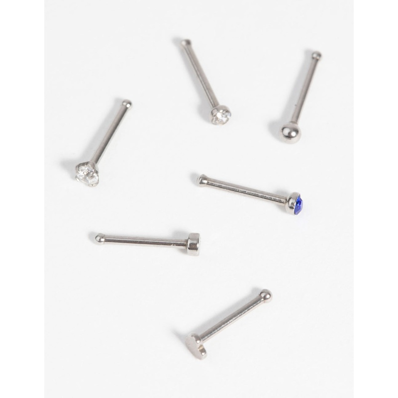 Surgical Steel Heart Nose Stud with Diamante 6-Pack