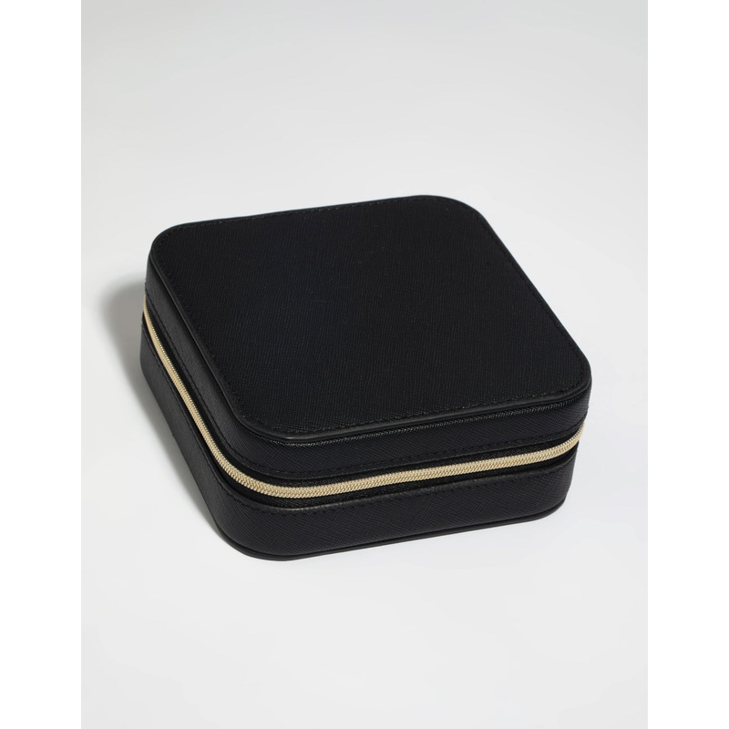 Black Faux Leather Compact Square Jewellery Box