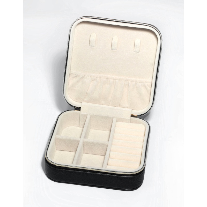 Black Faux Leather Compact Square Jewellery Box