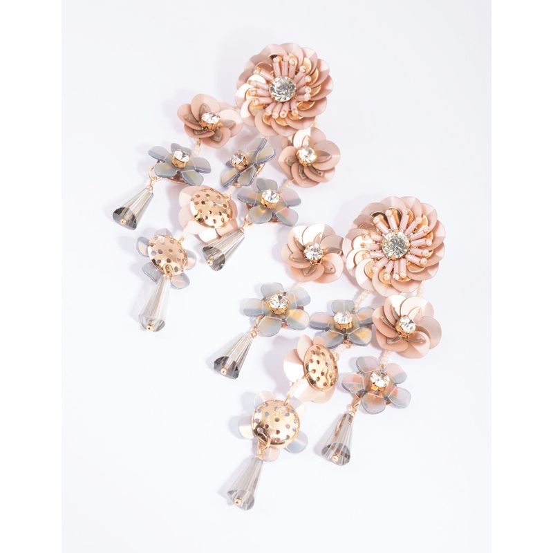 Blush Flower Sequin Drop Earrings