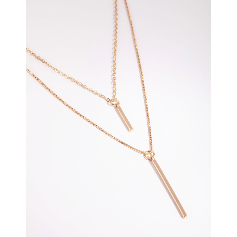Gold Double Drop Bar Necklace