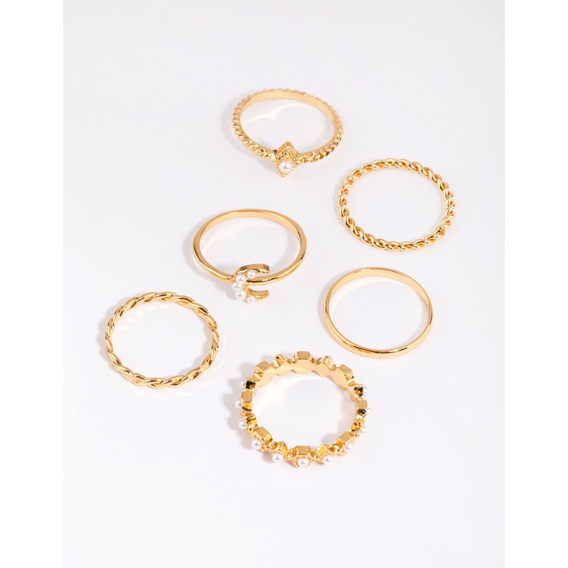 Gold Plated Vintage Rings with Freshwater Pearls 6-Pack