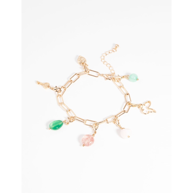 Gold Semi-Precious Charm Bracelet Set
