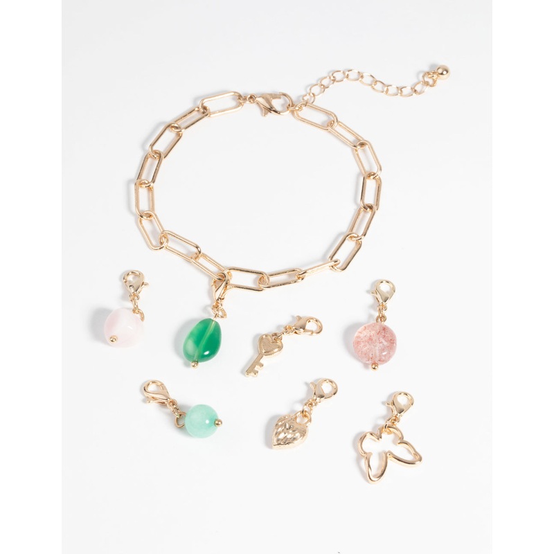 Gold Semi-Precious Charm Bracelet Set
