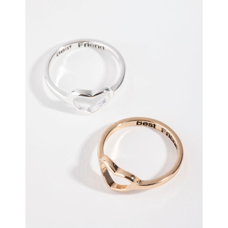Mixed Metal Cut Out Heart Ring Set