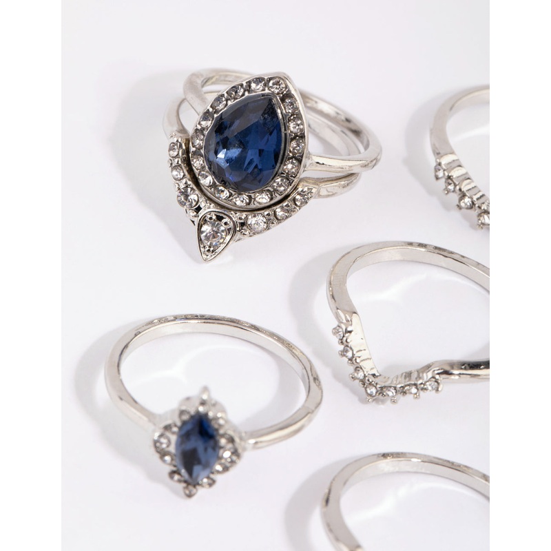 Rhodium Sapphire Mixed Ring 8-Pack
