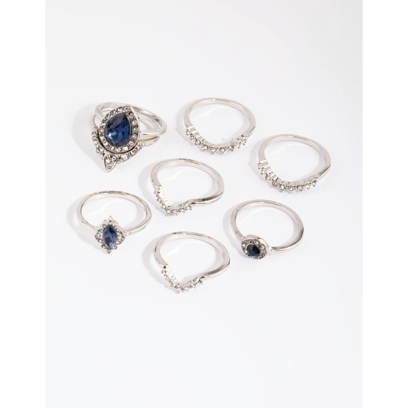 Rhodium Sapphire Mixed Ring 8-Pack