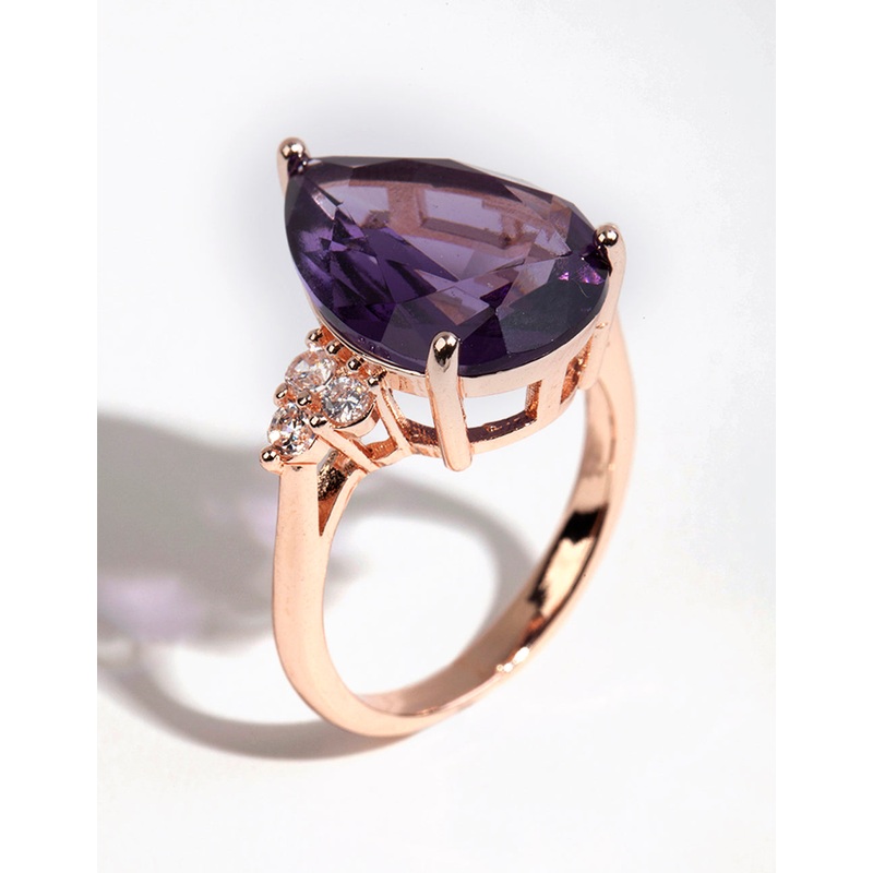 Rose Gold Pear Purple Cubic Zirconia Ring