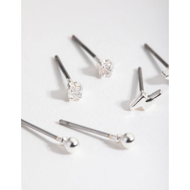 Silver Bolt & Diamante Earrings