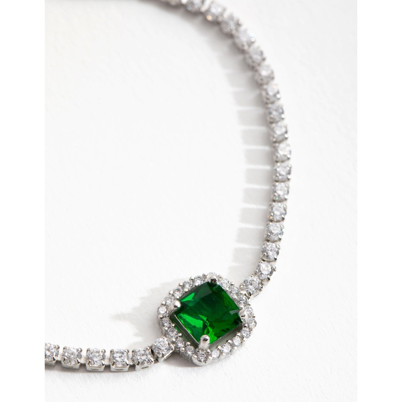 Silver Cubic Zirconia Square Halo Toggle Tennis Bracelet