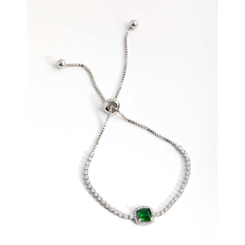 Silver Cubic Zirconia Square Halo Toggle Tennis Bracelet