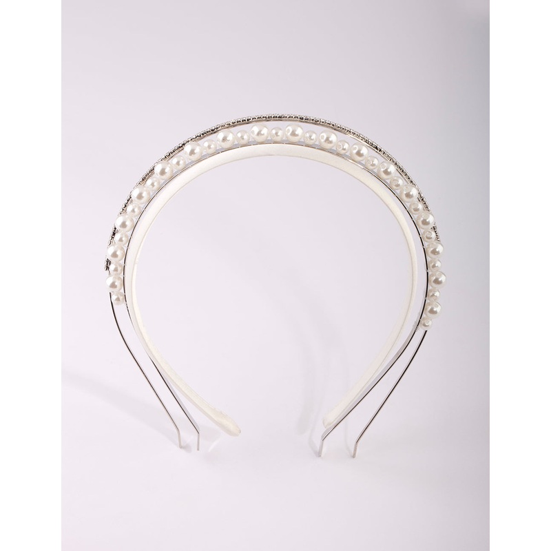 Silver Diamond & Pearl Headband