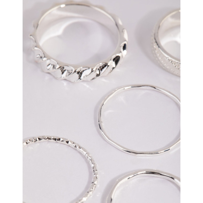 Silver Mixed Texture Ring Pack