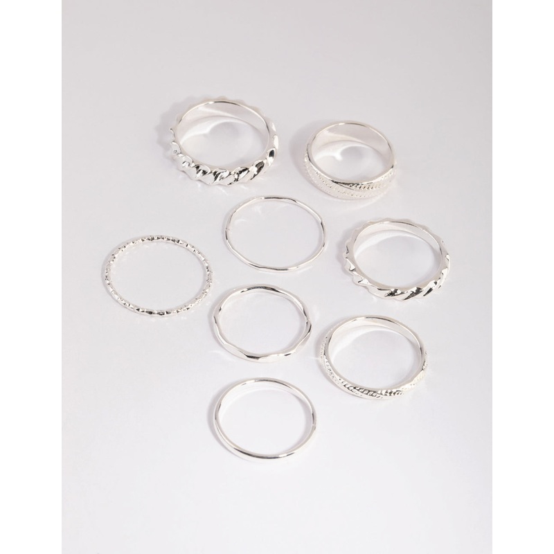 Silver Mixed Texture Ring Pack