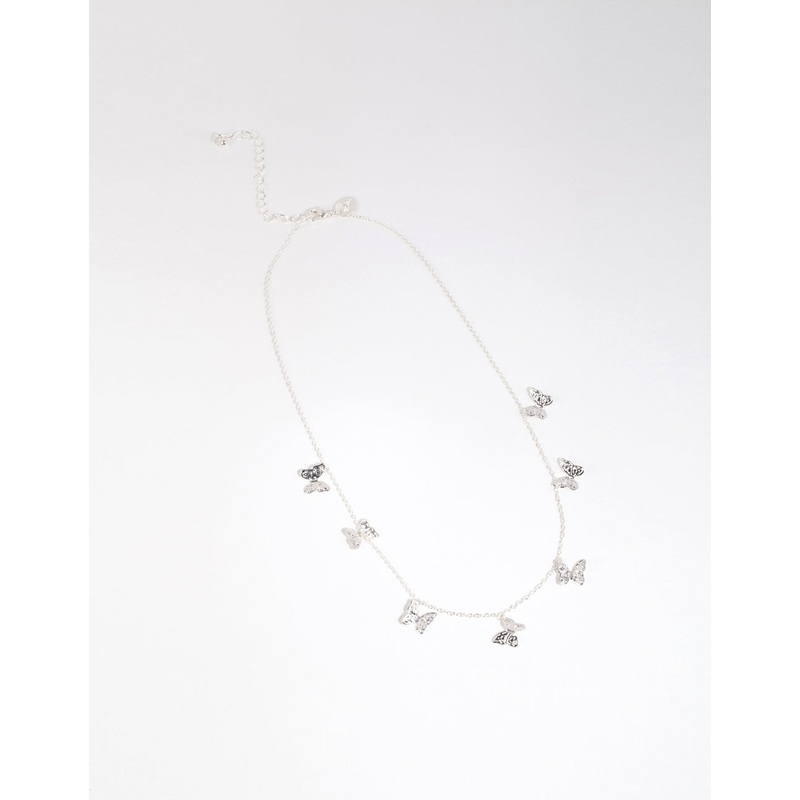 Silver Multi Butterfly Station Necklace