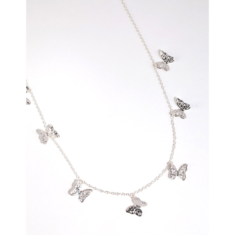 Silver Multi Butterfly Station Necklace