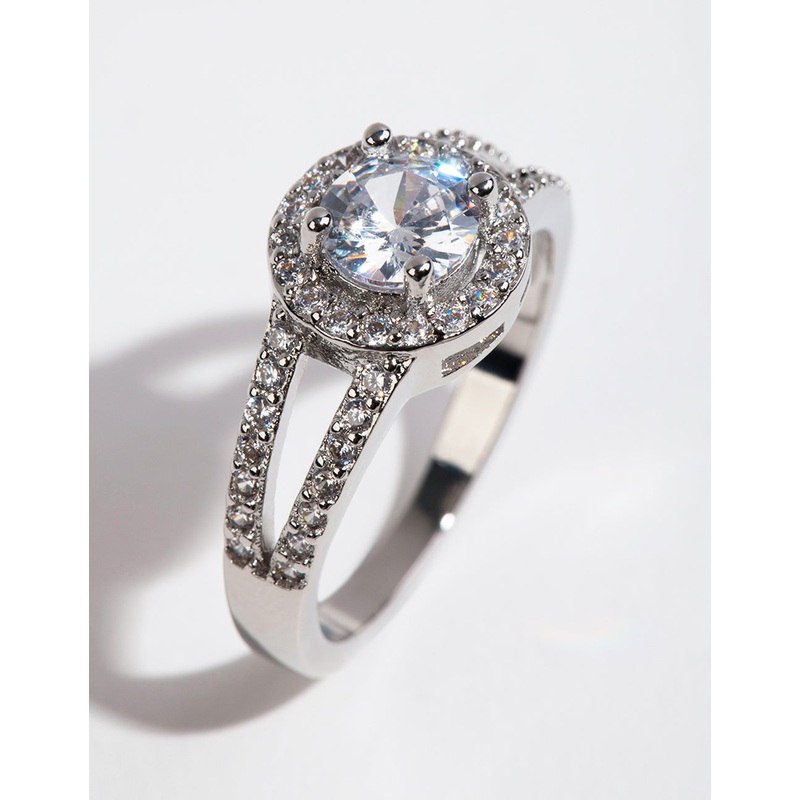 Silver Plated Cubic Zirconia Halo Ring