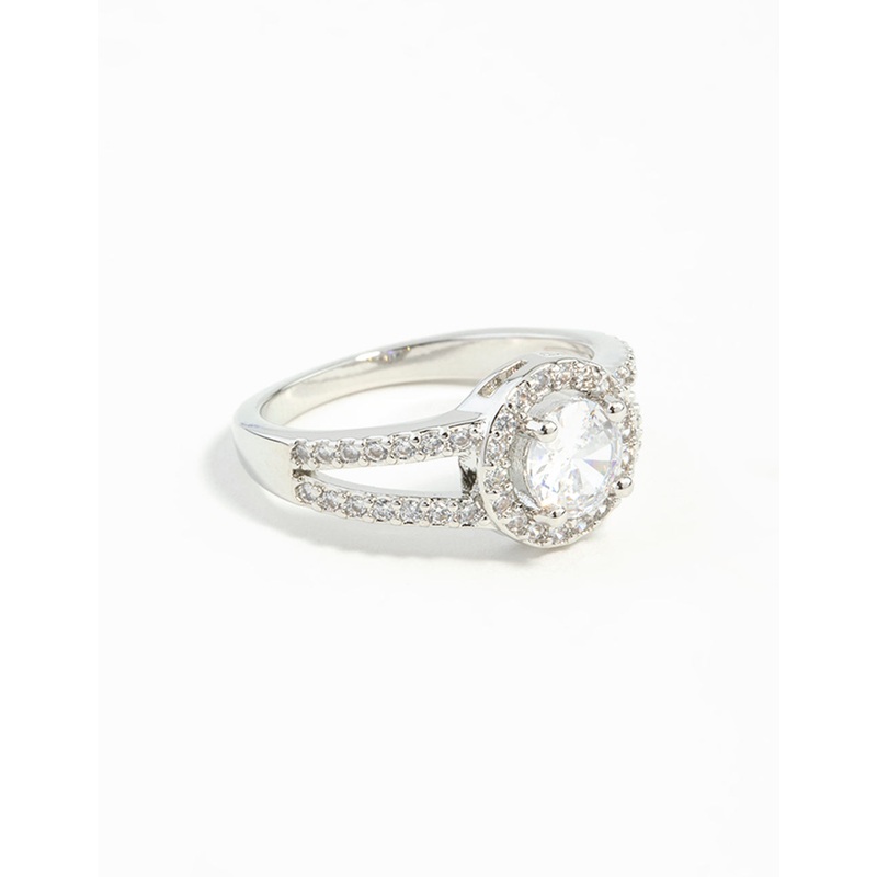 Silver Plated Cubic Zirconia Halo Ring