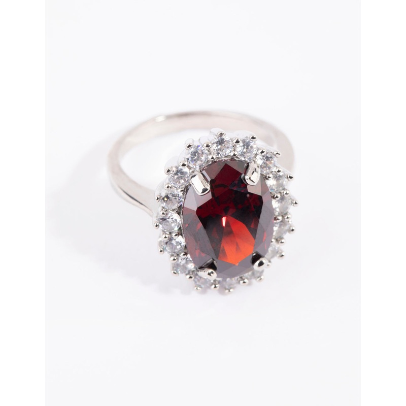 Silver Ruby Cubic Zirconia Oval Ring
