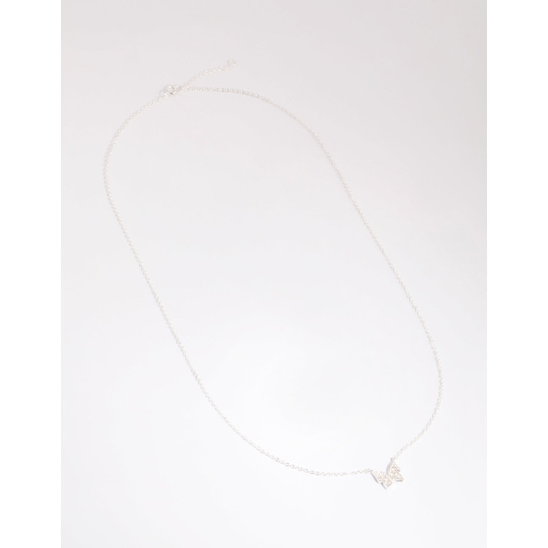 Sterling Silver Pave Butterfly Necklace