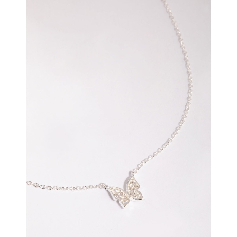 Sterling Silver Pave Butterfly Necklace
