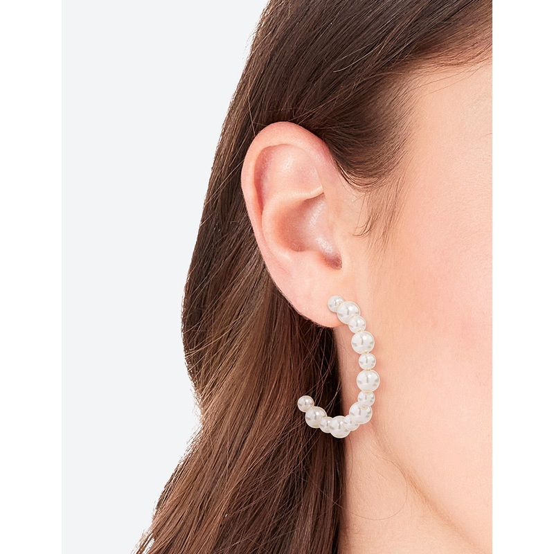 Beaded Pearl Hoop Earrings|Onesize