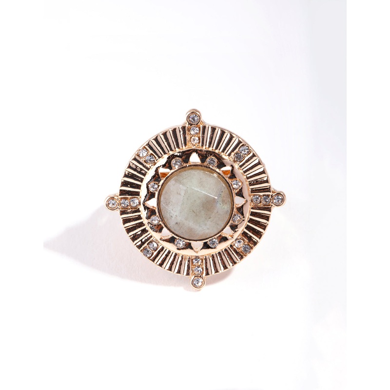 Gold Medallion Stone Ring|SM|ML