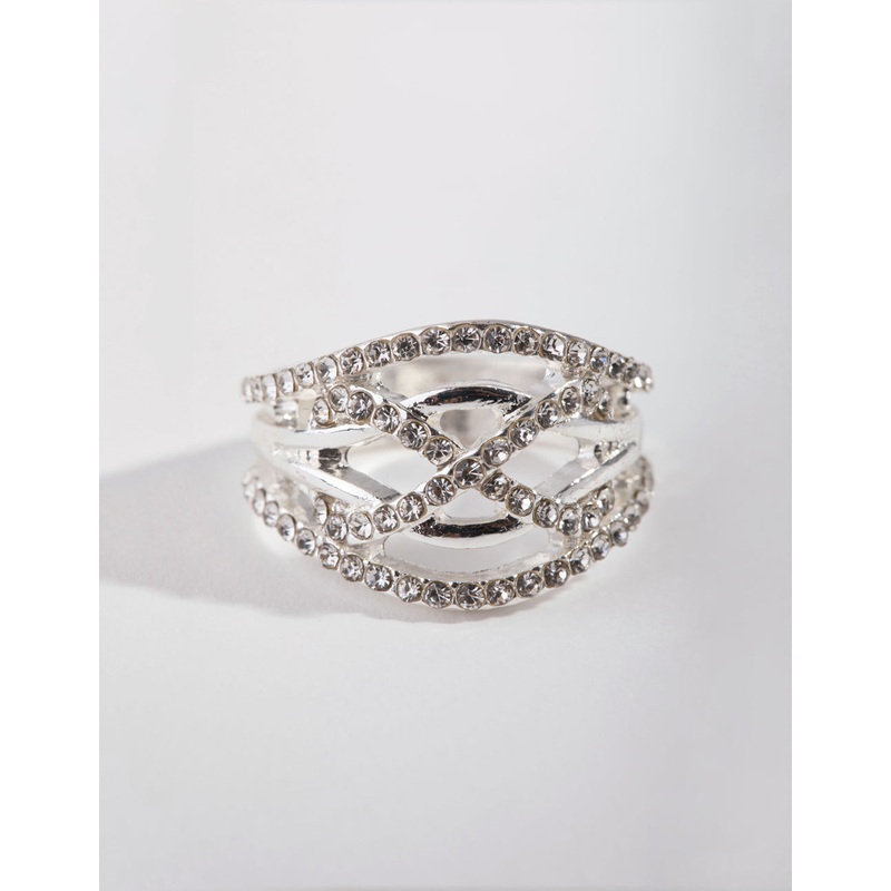 Silver Crisscross Crystal Ring