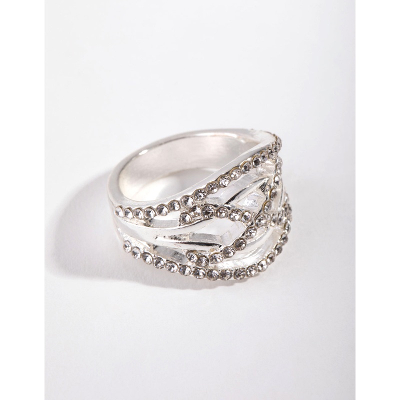 Silver Crisscross Crystal Ring