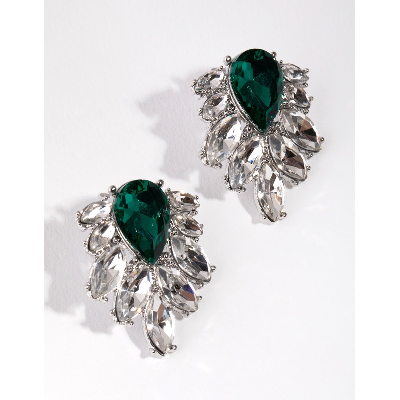 Silver Statement Jewel Stud Earrings