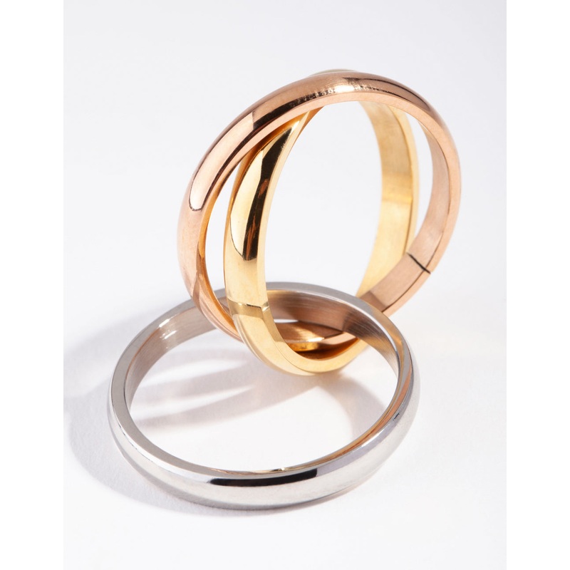 Surgical Steel Mixed Metal 3-Row Cross Over Ring