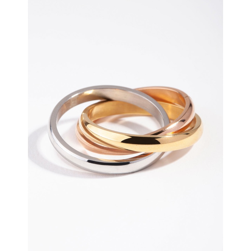 Surgical Steel Mixed Metal 3-Row Cross Over Ring