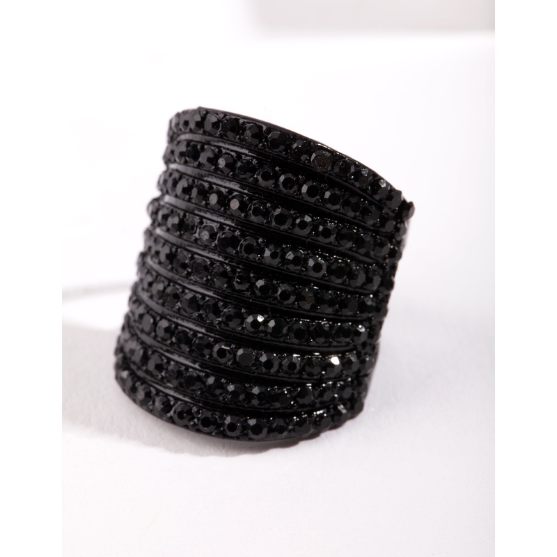 Black Wide Diamante Ring|SM|ML