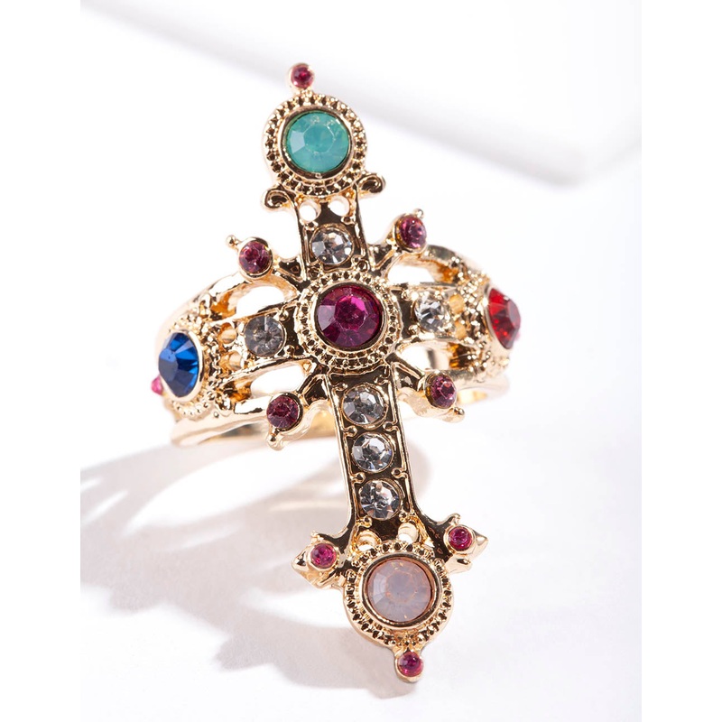 Gold Dolce Vita Cross Ring|SM|ML