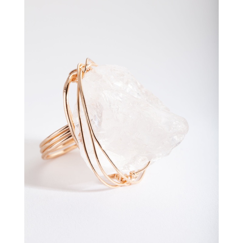 Gold Extra Large Crystal Wire Wrap Ring