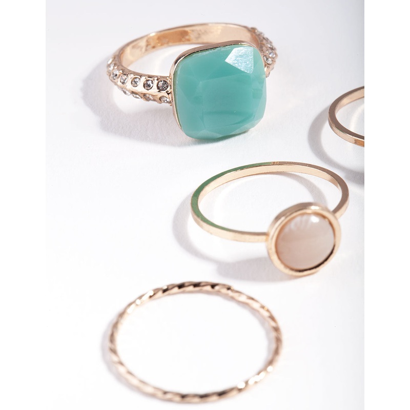 Gold Pastel Stone Ring Stack|SM|ML