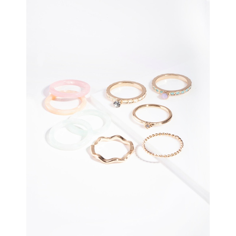 Pastel Gold Acrylic Marble Ring 8-Pack